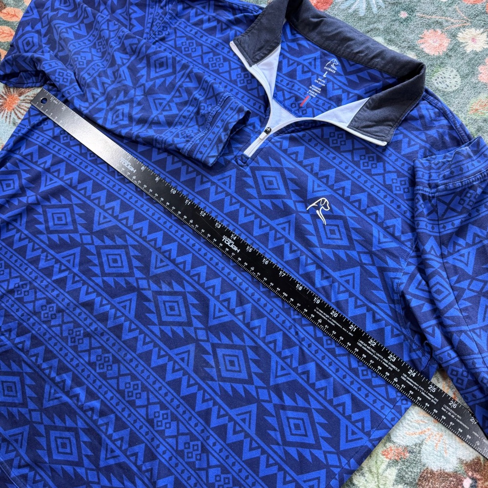Rhoback Mens Large Blue Aztec Geometric Performance Quarter Zip Pullover Golf - Picture 3 of 8